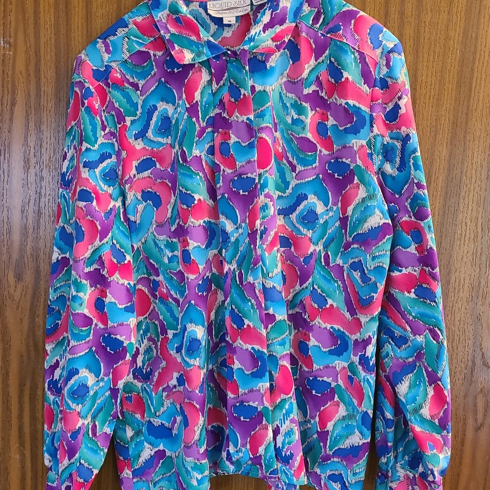 Liquid Silk Peter & Ashley Vintage Blouse in Size 14